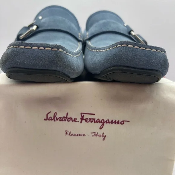 Salvatore Ferragamo Men Driving Suede Blue Moccasin Loafers Logo Sz 9 D - Picture 8 of 16